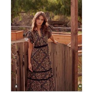 LOST + WANDER Ortensia Floral-Print Wrap Maxi Dress Wine tasting Dress S NWT
